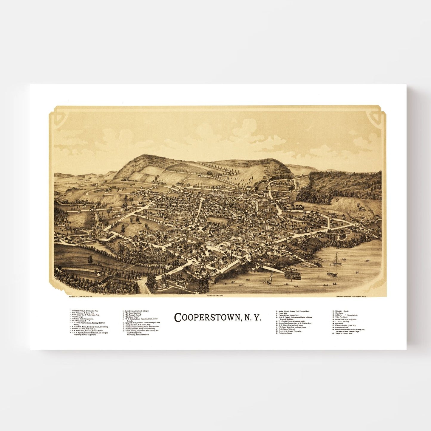 Vintage Map of Cooperstown, New York, 1890
