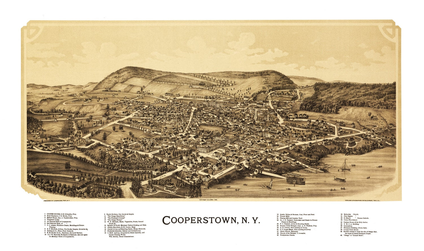 Vintage Map of Cooperstown, New York, 1890