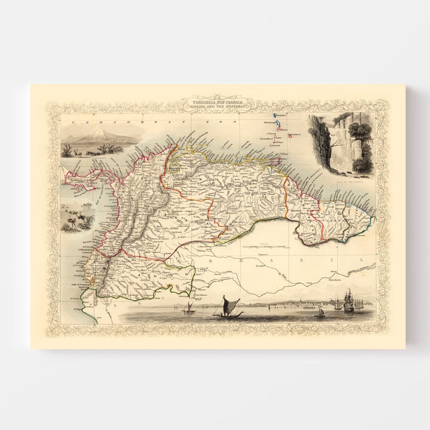 Vintage Map of Venezuela, New Granada & Ecuador, 1851