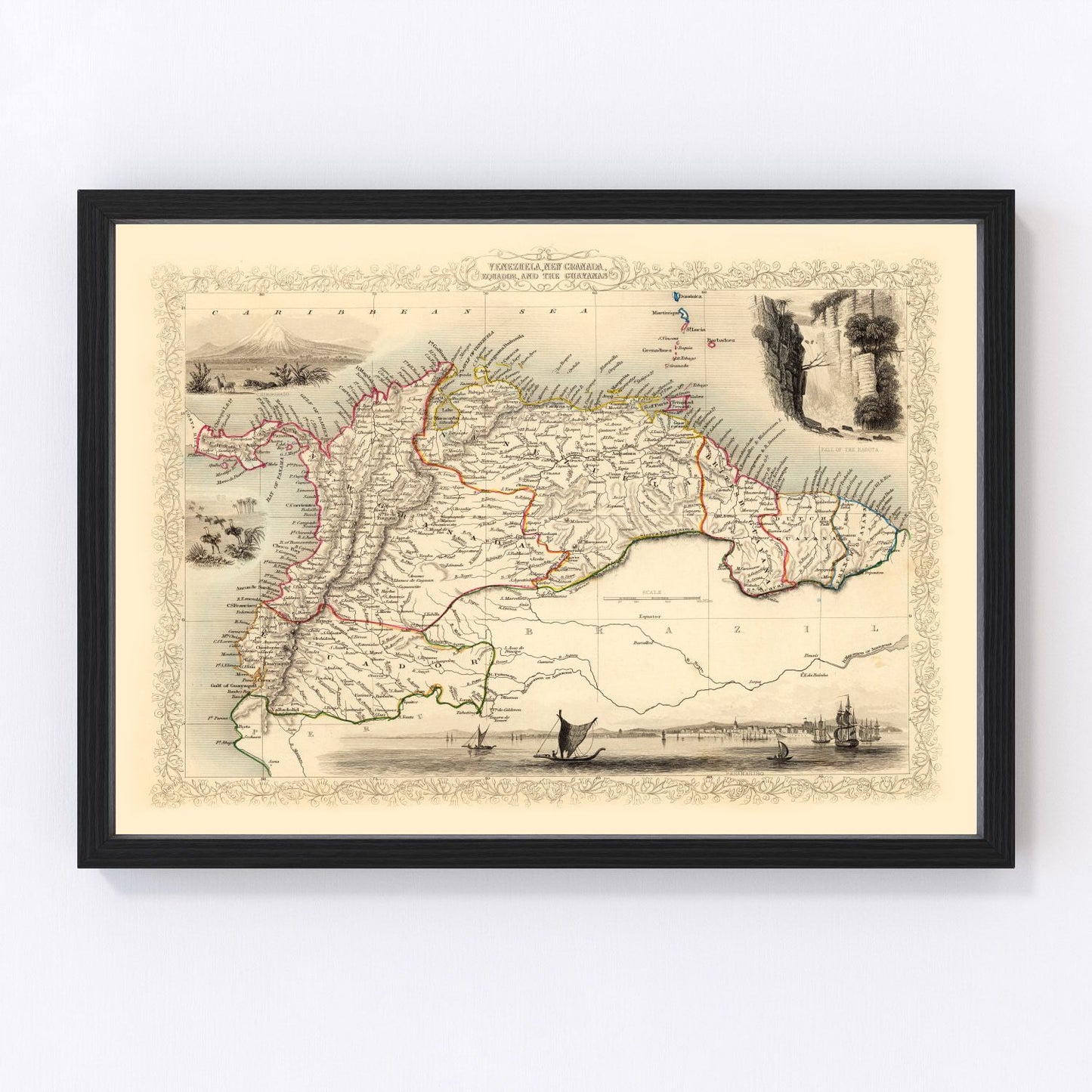 Vintage map of Venezuela, New Granada and Ecuador, 1851