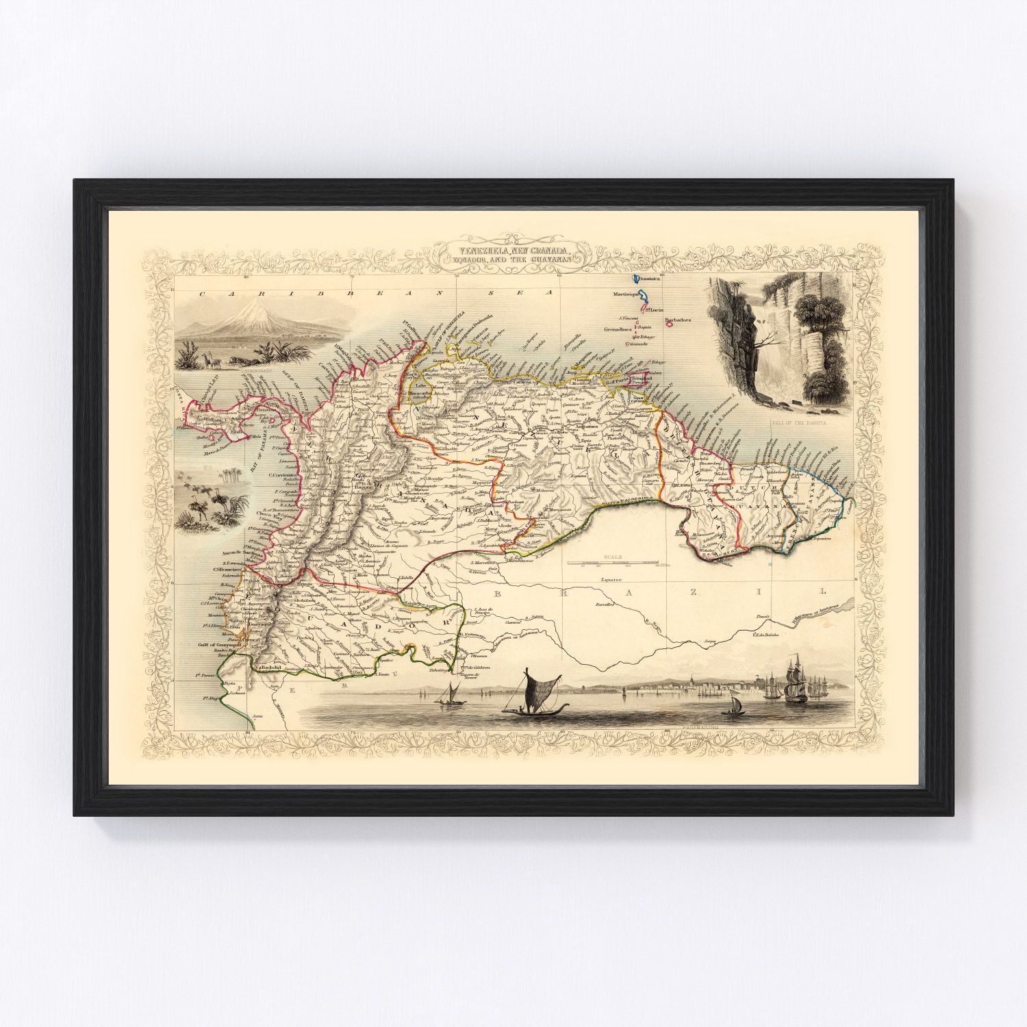 Vintage map of Venezuela, New Granada and Ecuador, 1851