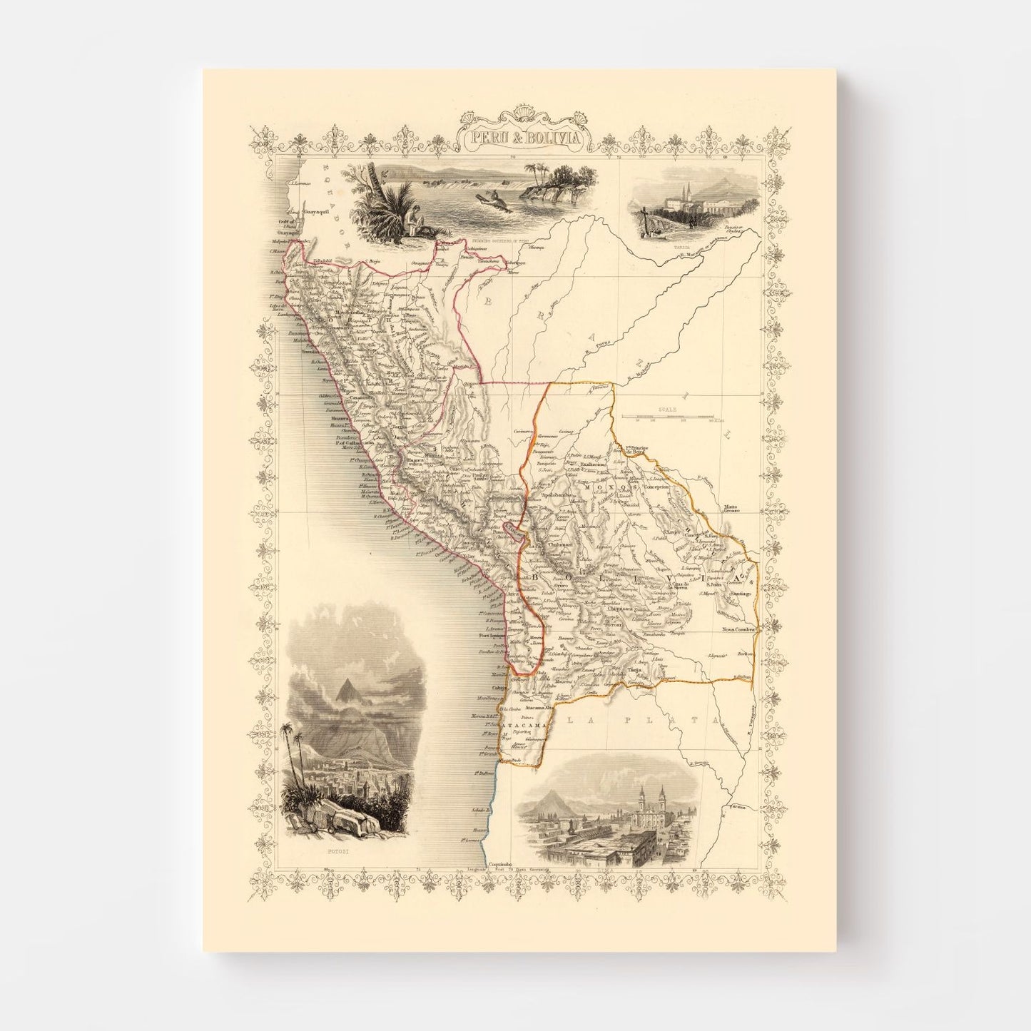 Vintage Map of Peru & Bolivia, 1851