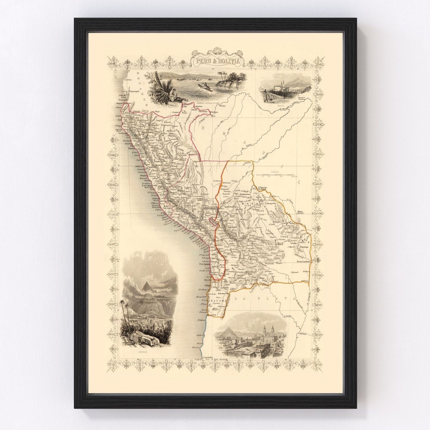 vintage map of Peru and Bolivia, 1851