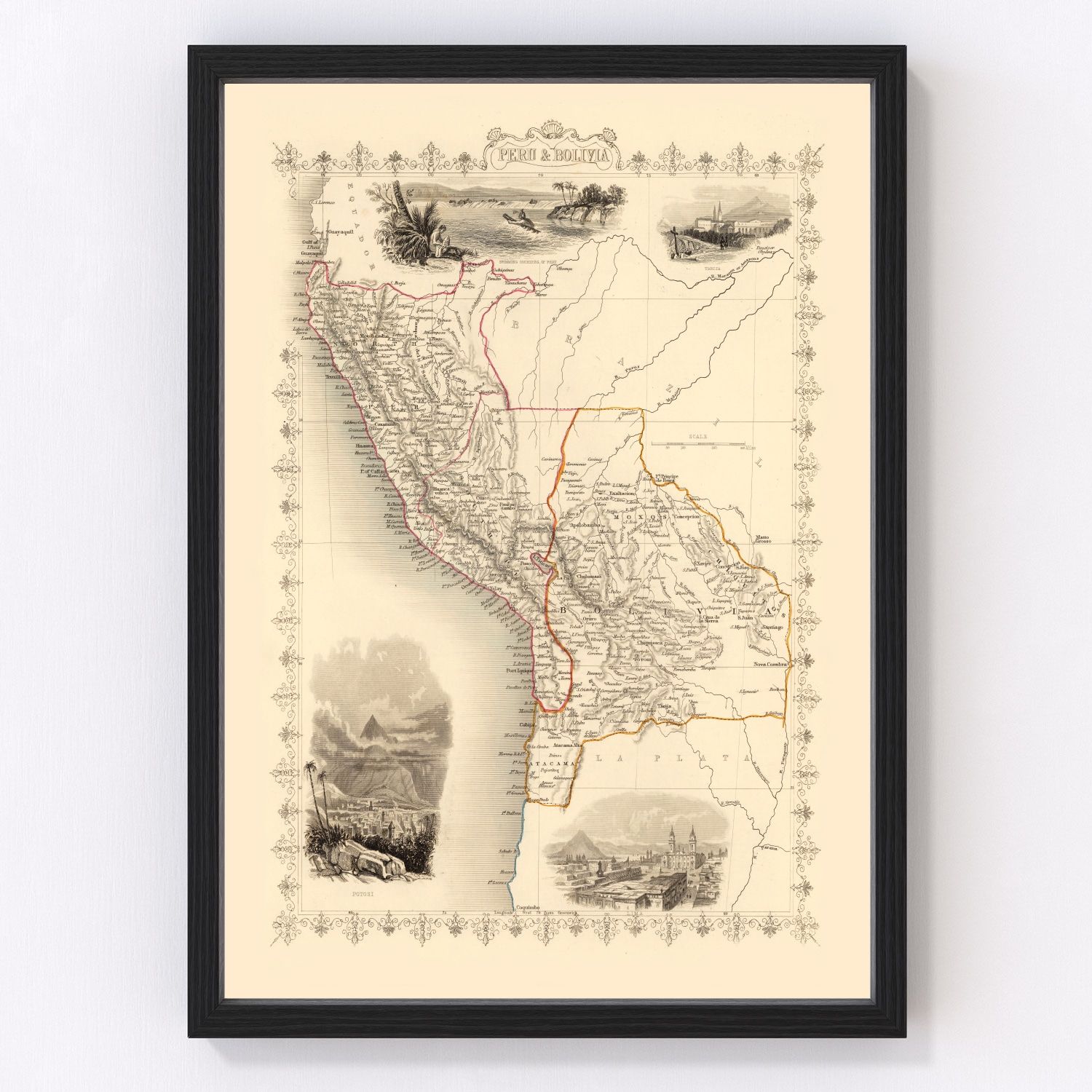 vintage map of Peru and Bolivia, 1851