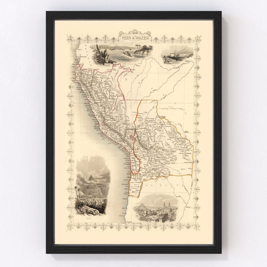 vintage map of Peru and Bolivia, 1851