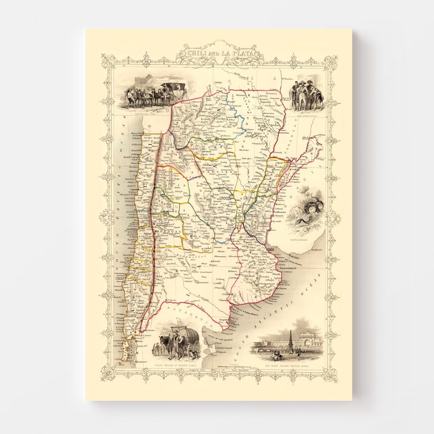 Vintage Map of Chile and La Plata, 1851