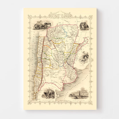 Vintage Map of Chile and La Plata, 1851