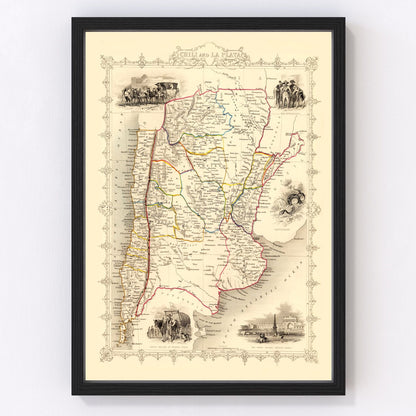Vintage map of Chile and La Plata, 1851 - digitally restored wall art print