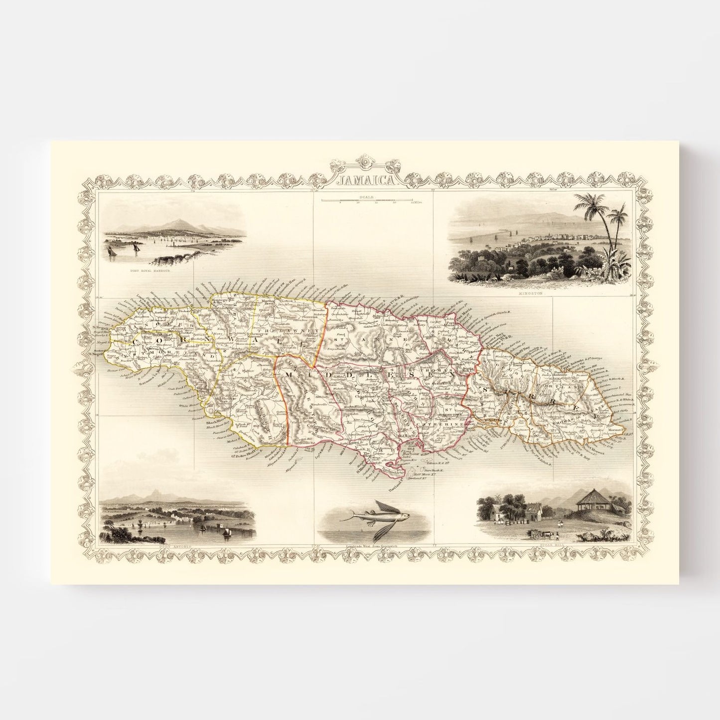 Vintage Map of Jamaica, 1851