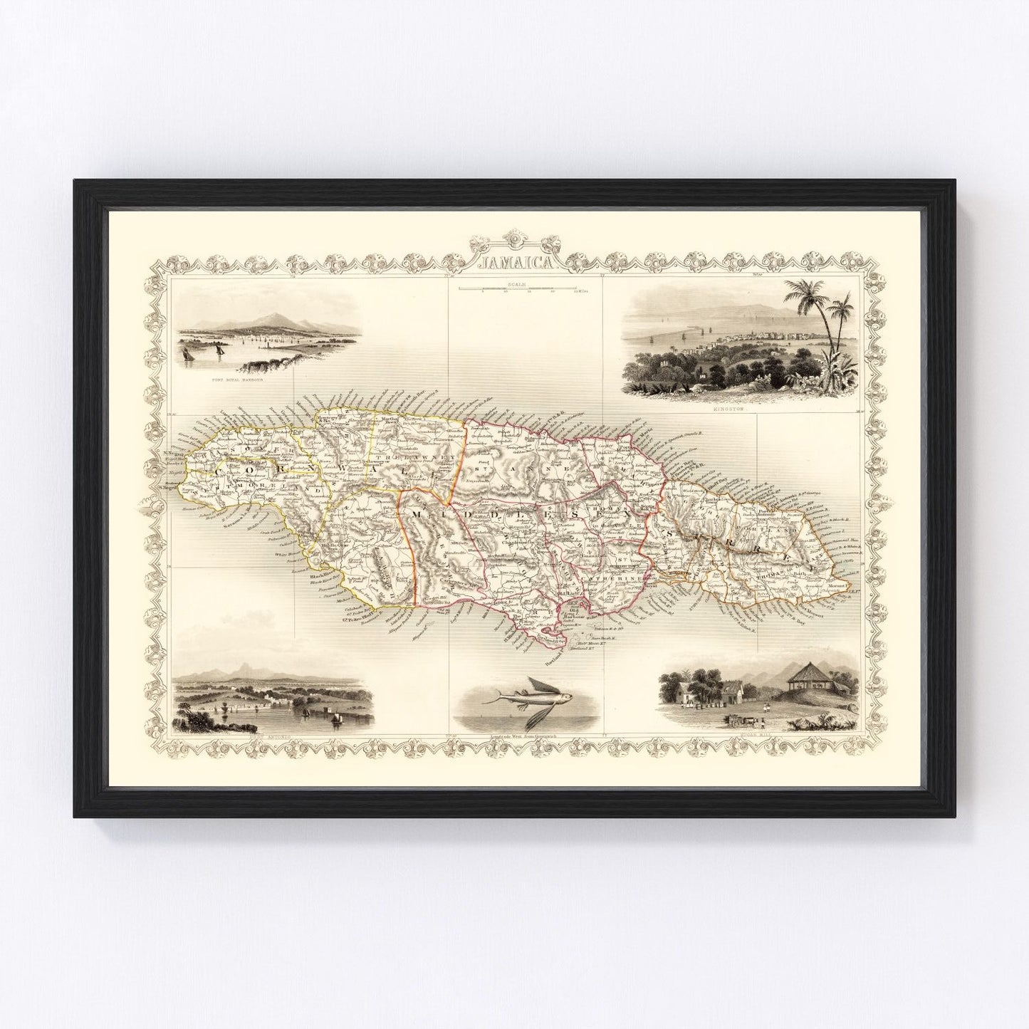 Vintage map of Jamaica, 1851