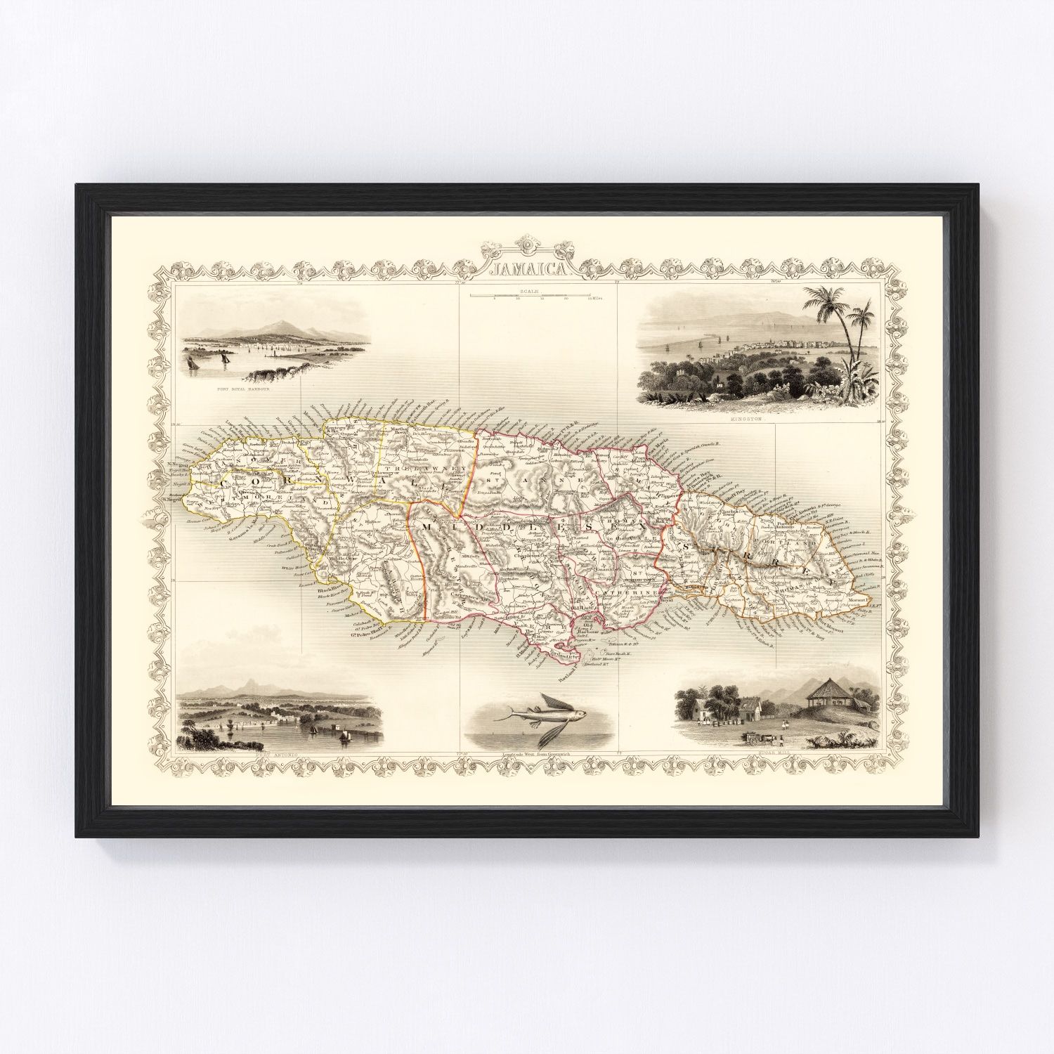 Vintage map of Jamaica, 1851