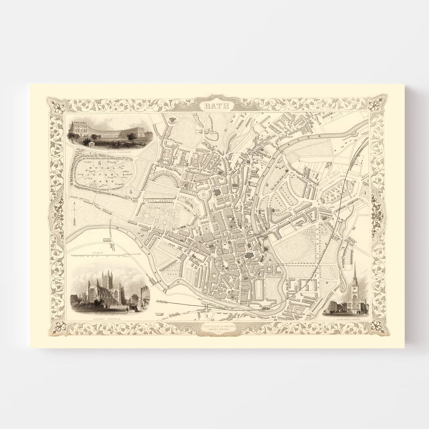 Vintage Map of Bath, United Kingdom, 1851
