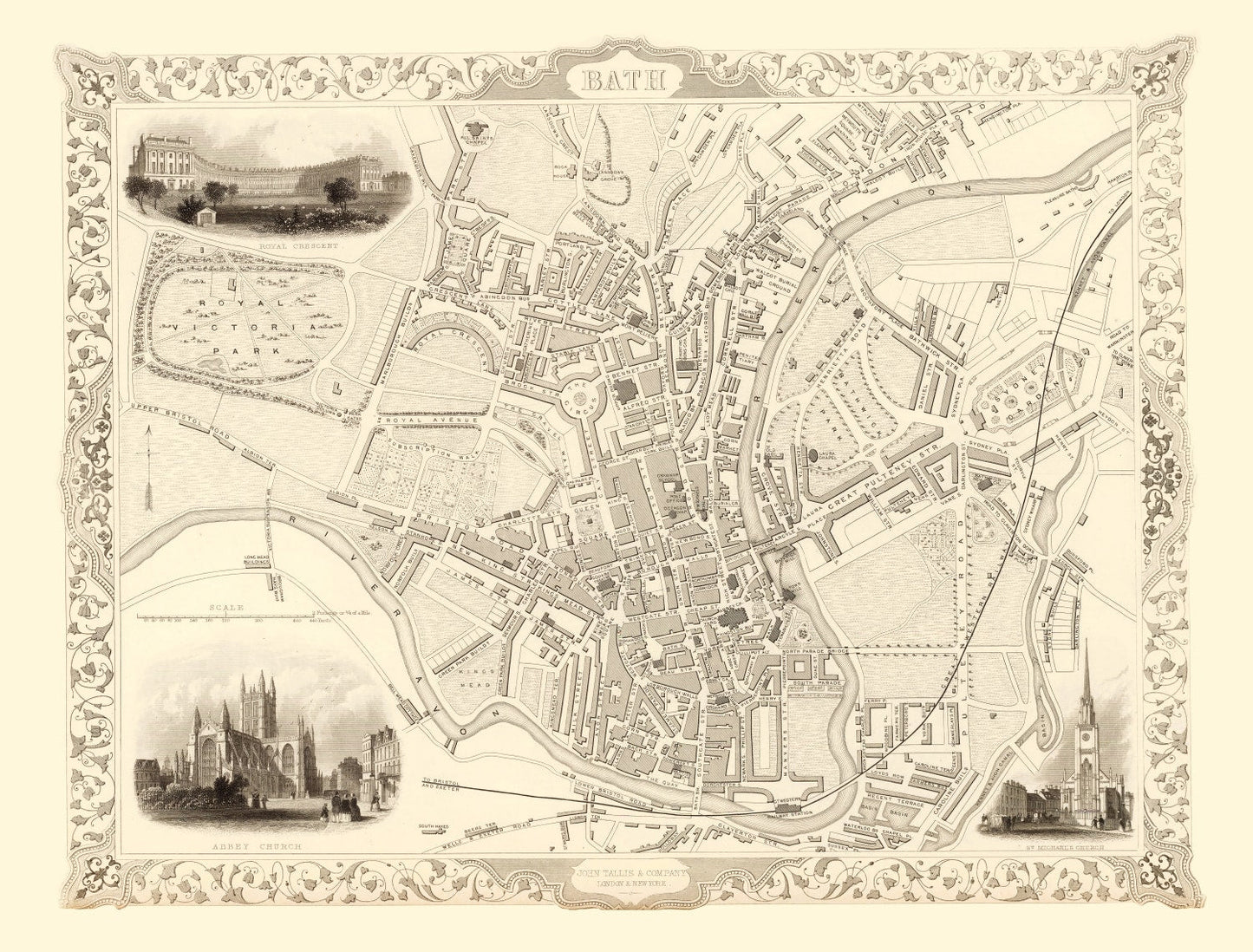 Vintage Map of Bath, United Kingdom, 1851