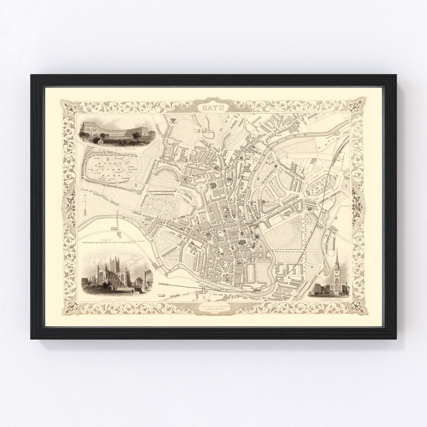 Vintage map of Bath, England, 1851