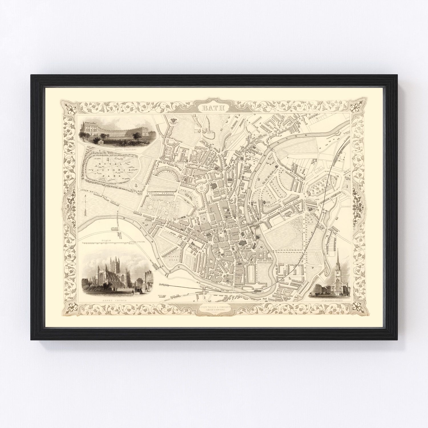 Vintage map of Bath, England, 1851