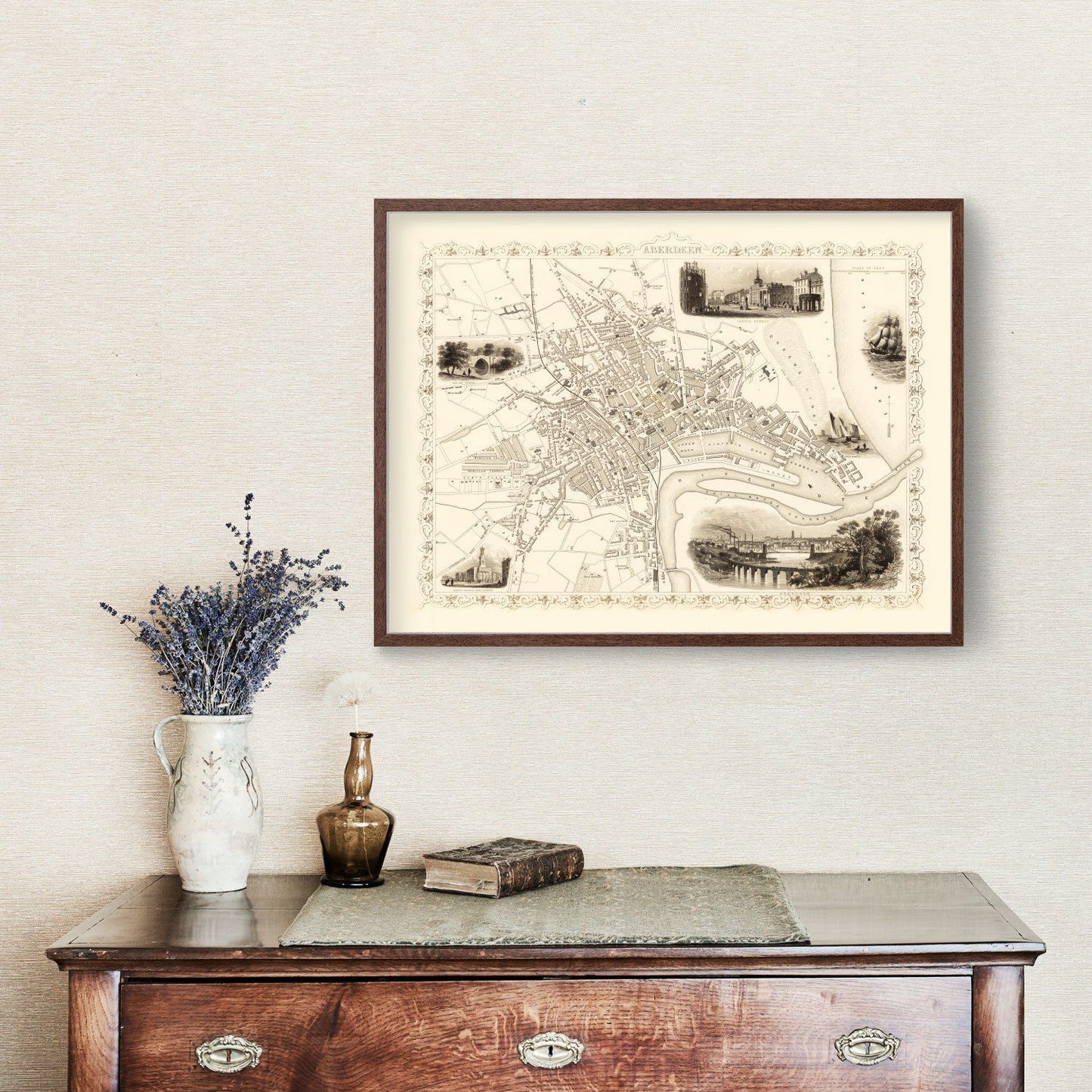 Vintage Map of Aberdeen, Scotland, 1851
