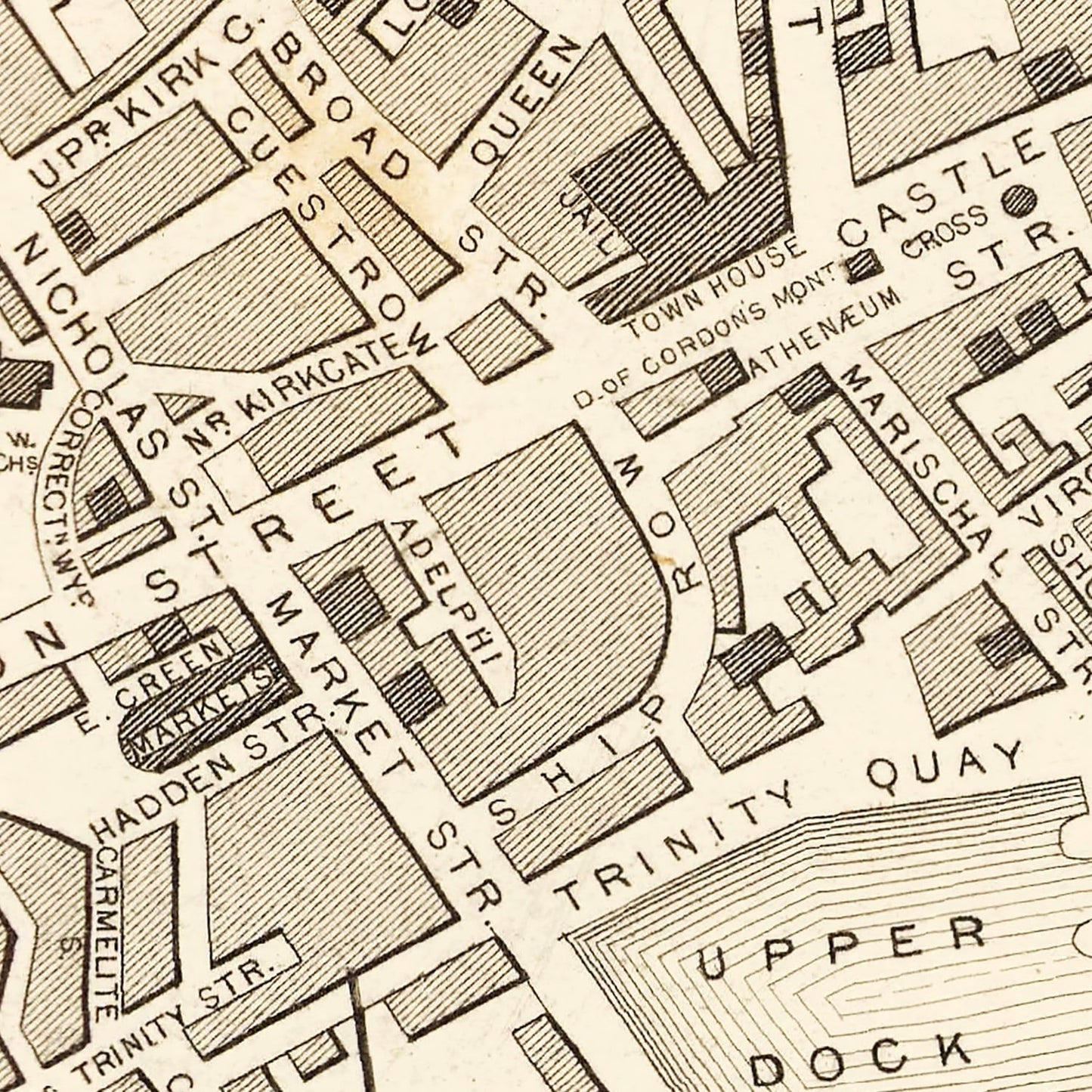 Vintage Map of Aberdeen, Scotland, 1851
