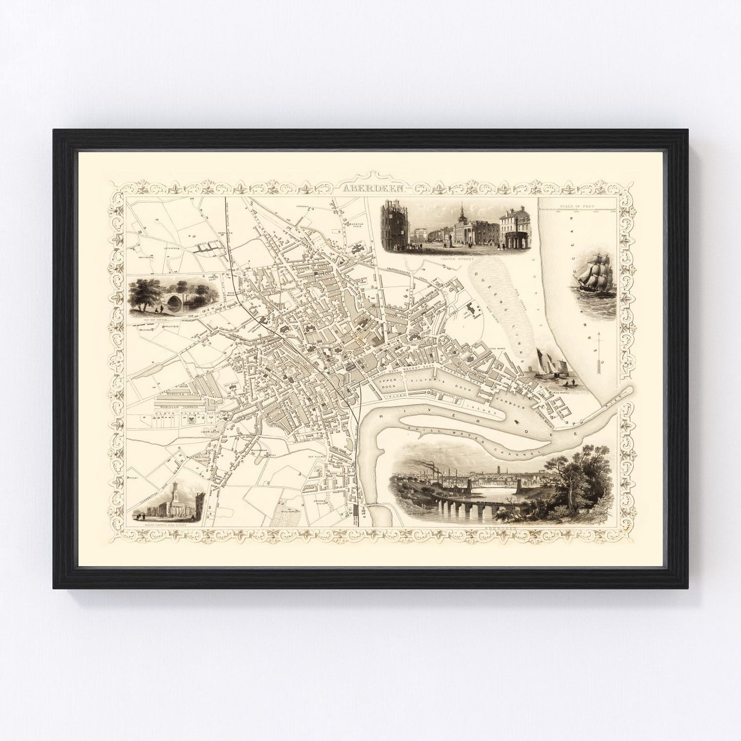Vintage map of Aberdeen, Scotland, 1851 - restored Victorian-era city cartography print