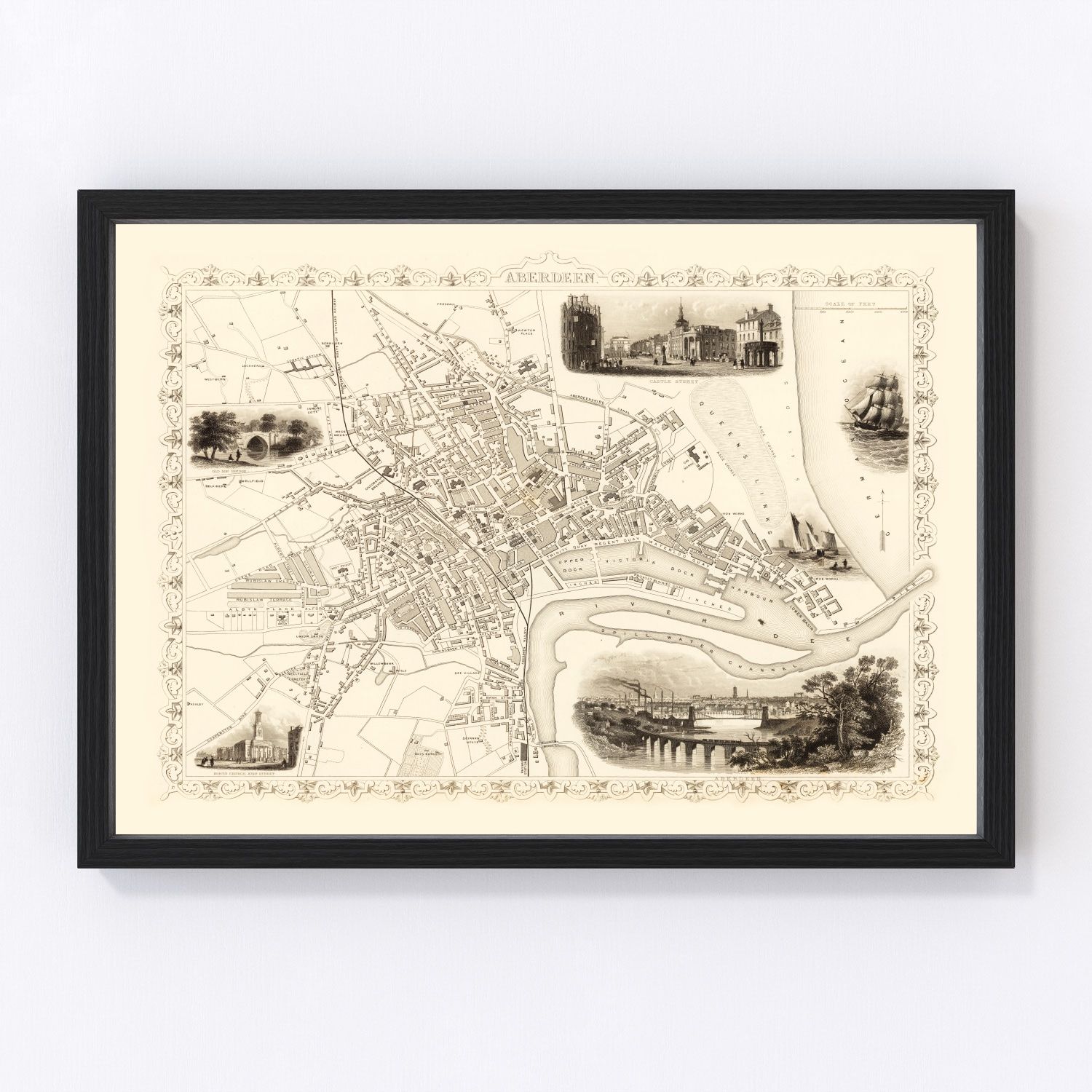 Vintage map of Aberdeen, Scotland, 1851 - restored Victorian-era city cartography print