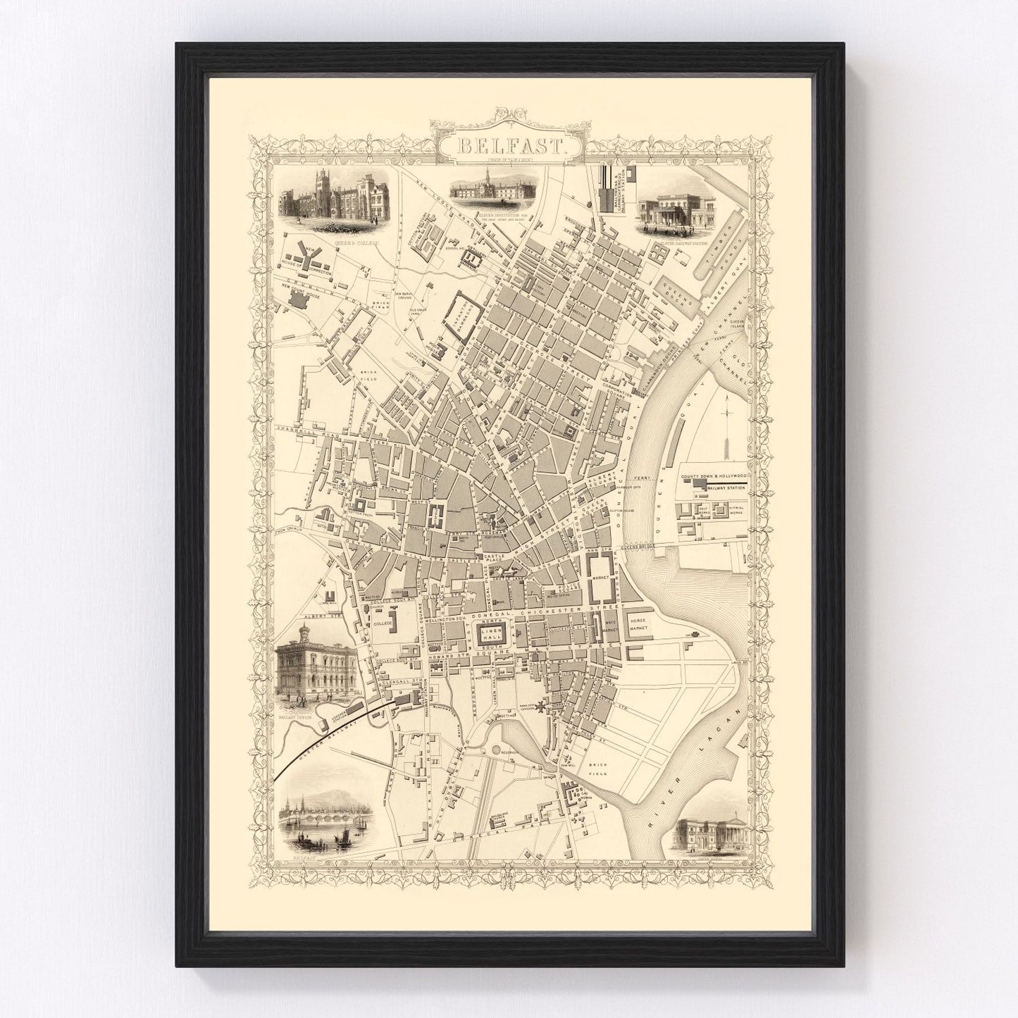 Vintage map of Belfast, United Kingdom, 1851