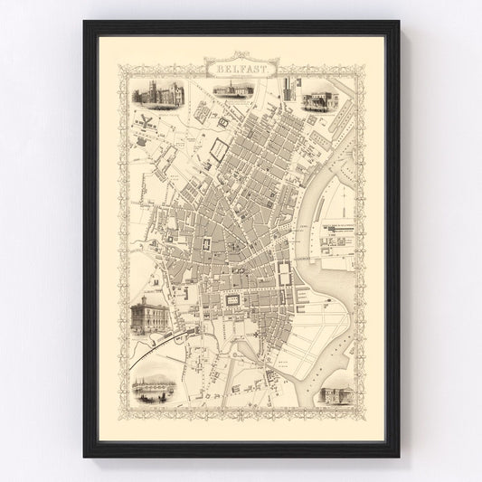Vintage map of Belfast, United Kingdom, 1851