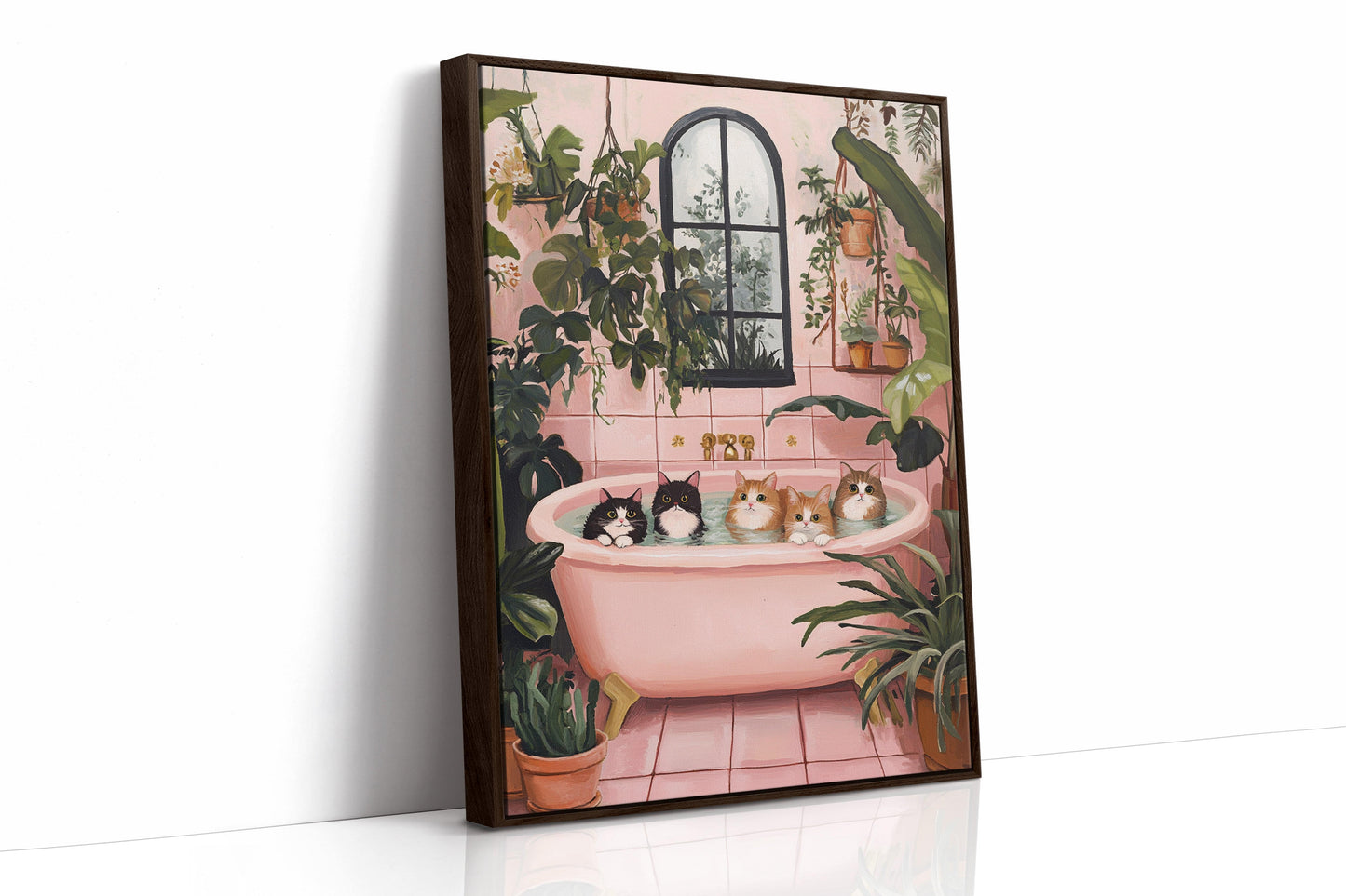 Cat Spa Day Funny Pink Bathtub Cat Wall Art Print