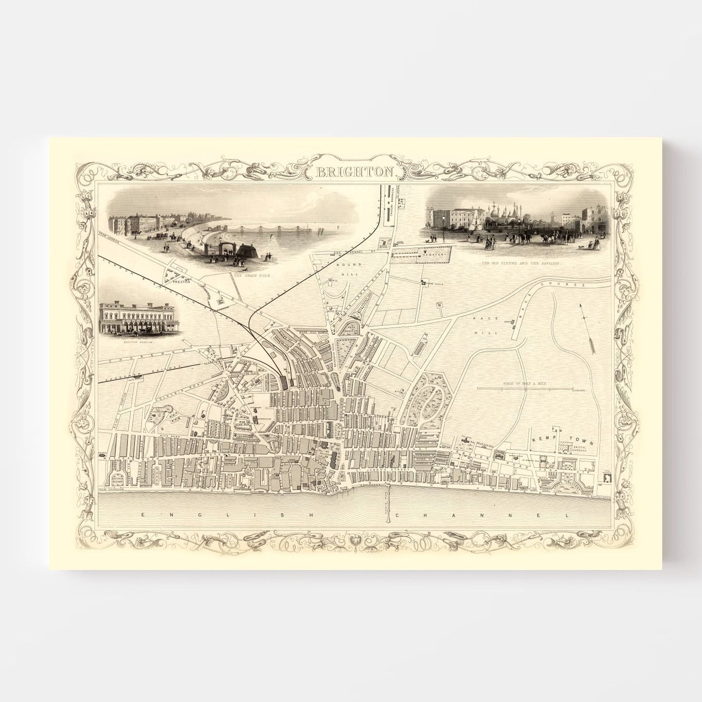 Vintage Map of Brighton, United Kingdom, 1851