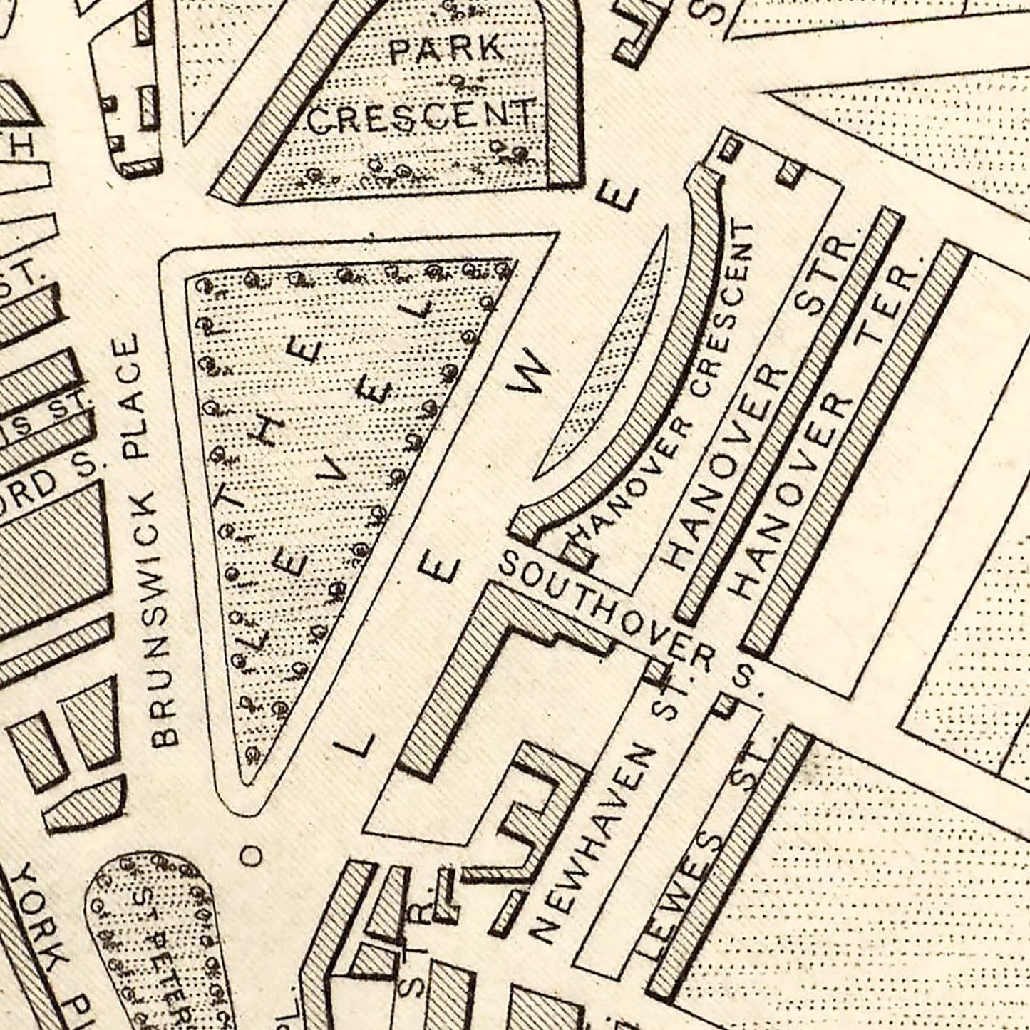 Vintage Map of Brighton, United Kingdom, 1851