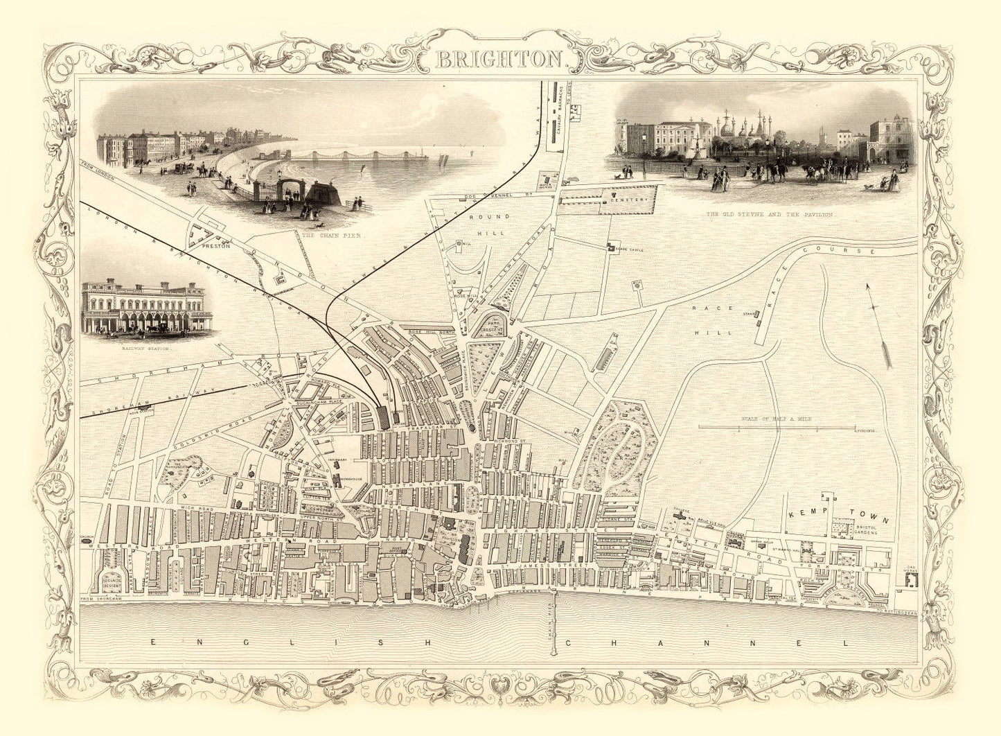 Vintage Map of Brighton, United Kingdom, 1851