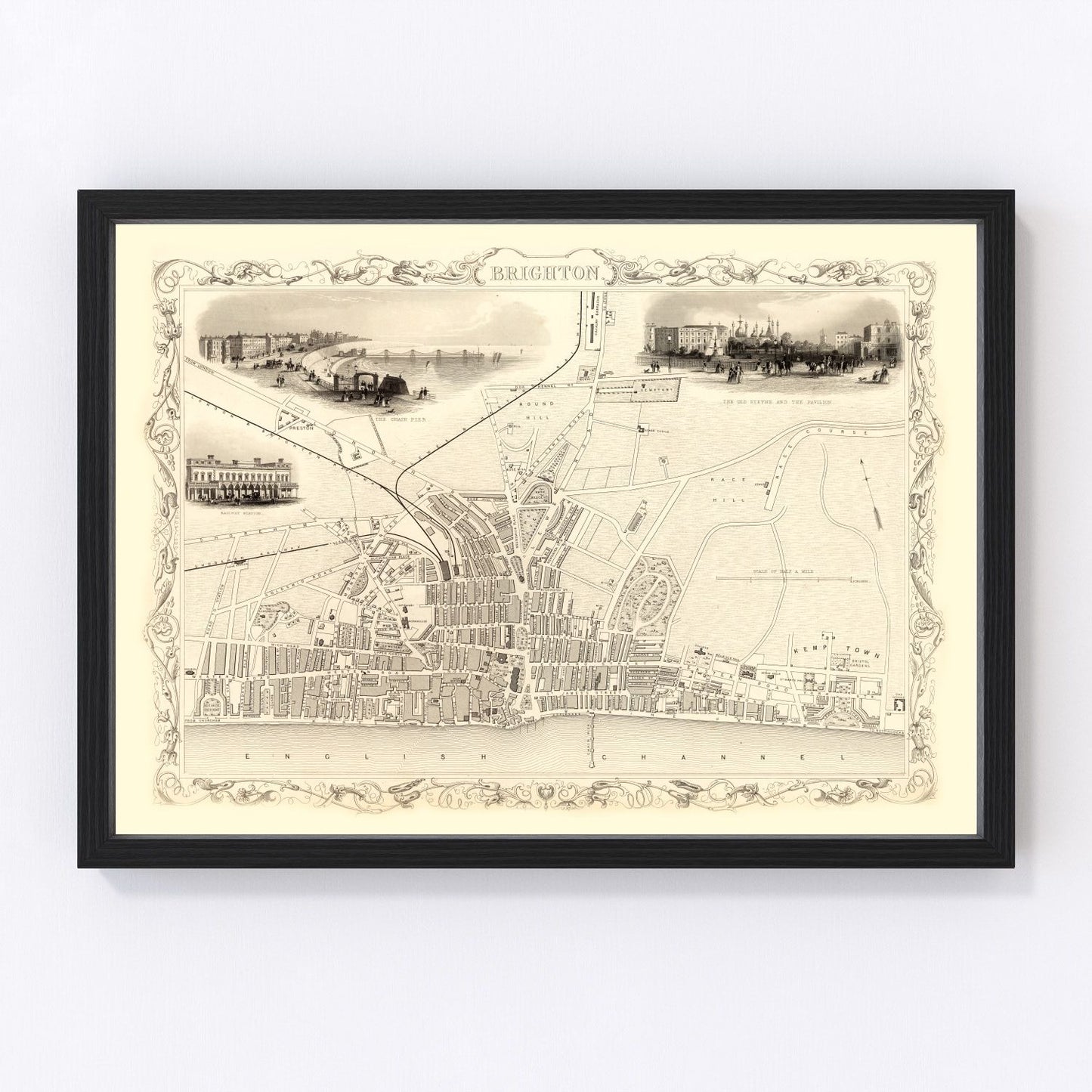 Vintage map of Brighton, United Kingdom, 1851, Victorian seaside resort restored print