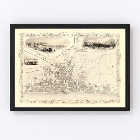 Vintage map of Brighton, United Kingdom, 1851, Victorian seaside resort restored print