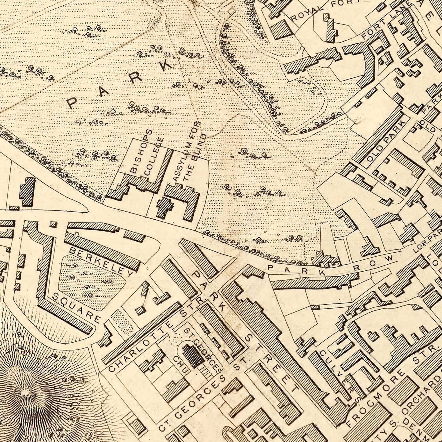 Vintage Map of Bristol and Clifton, United Kingdom, 1851