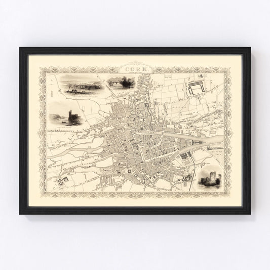 Vintage map of Cork, Ireland, 1851