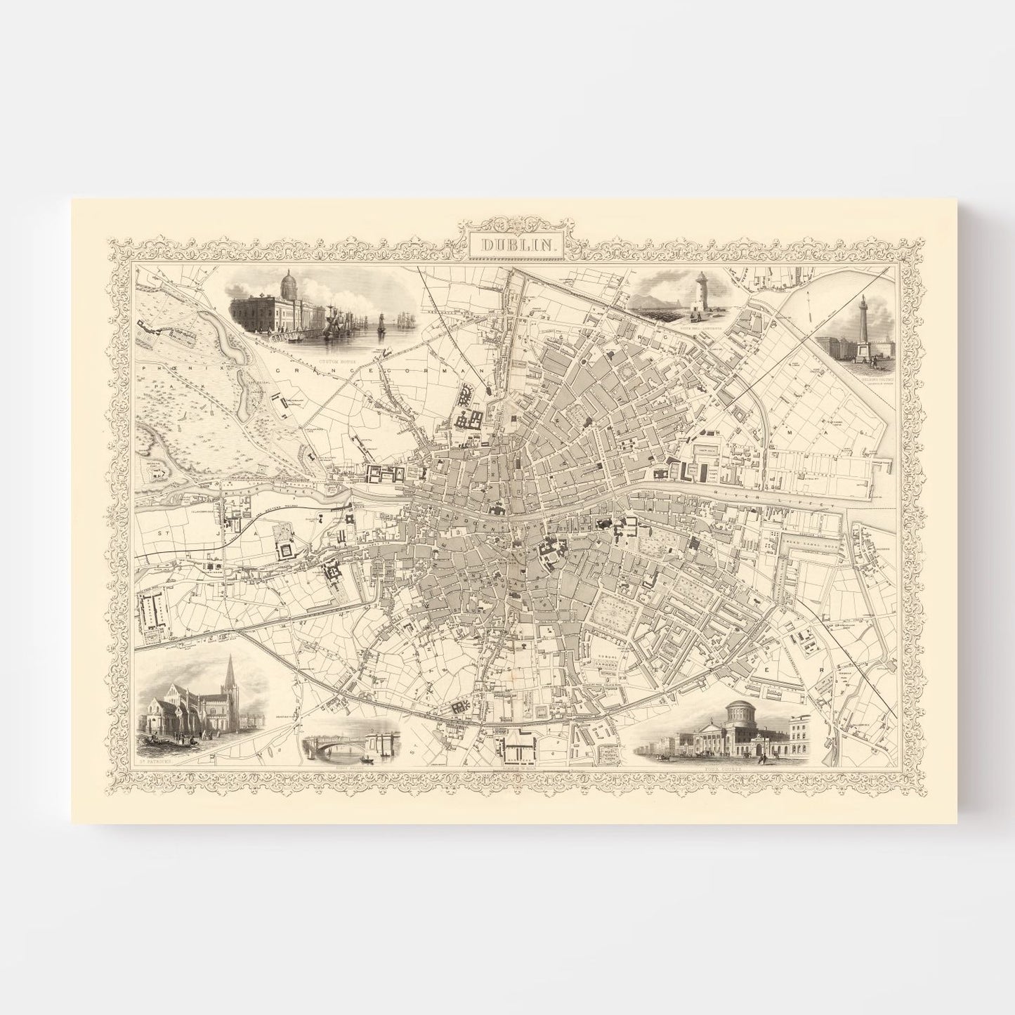 Vintage Map of Dublin, Ireland, 1851