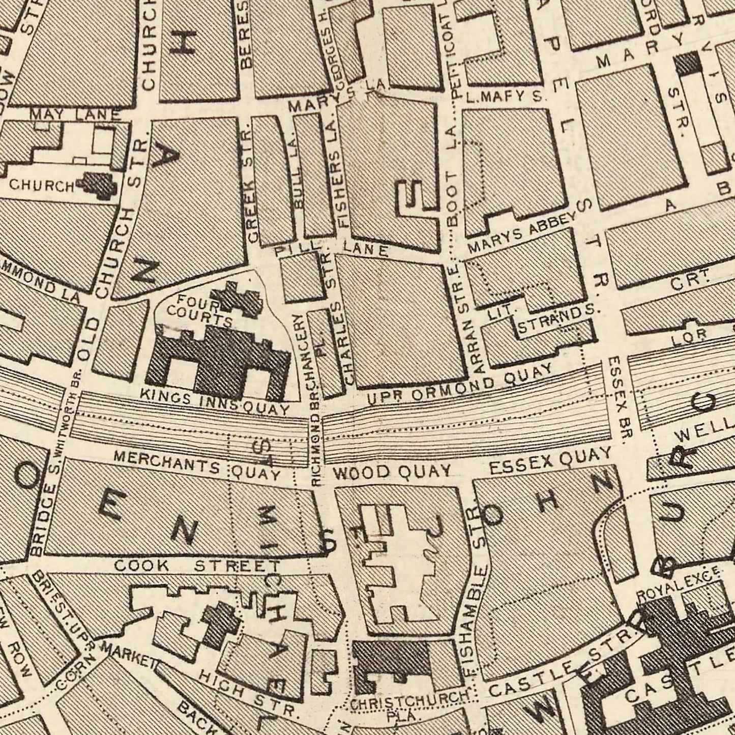 Vintage Map of Dublin, Ireland, 1851