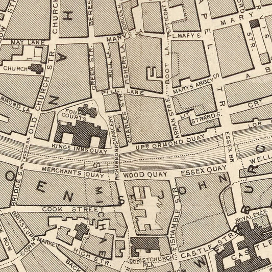 Vintage Map of Dublin, Ireland, 1851