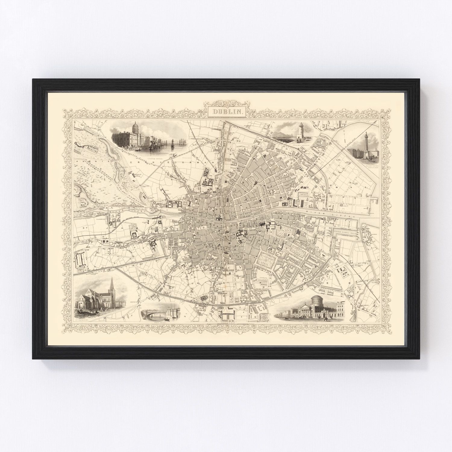 Vintage map of Dublin, Ireland, 1851