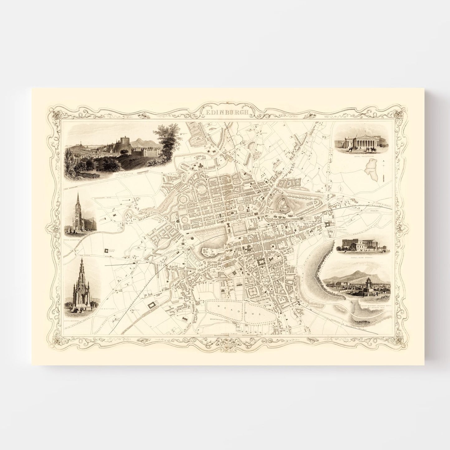 Vintage Map of Edinburgh, Scotland, 1851
