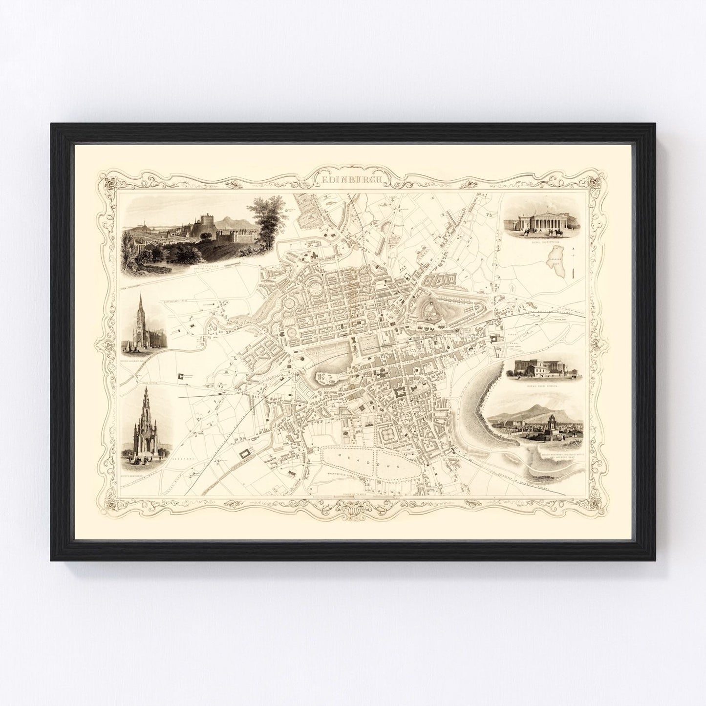 Vintage map of Edinburgh, Scotland, 1851