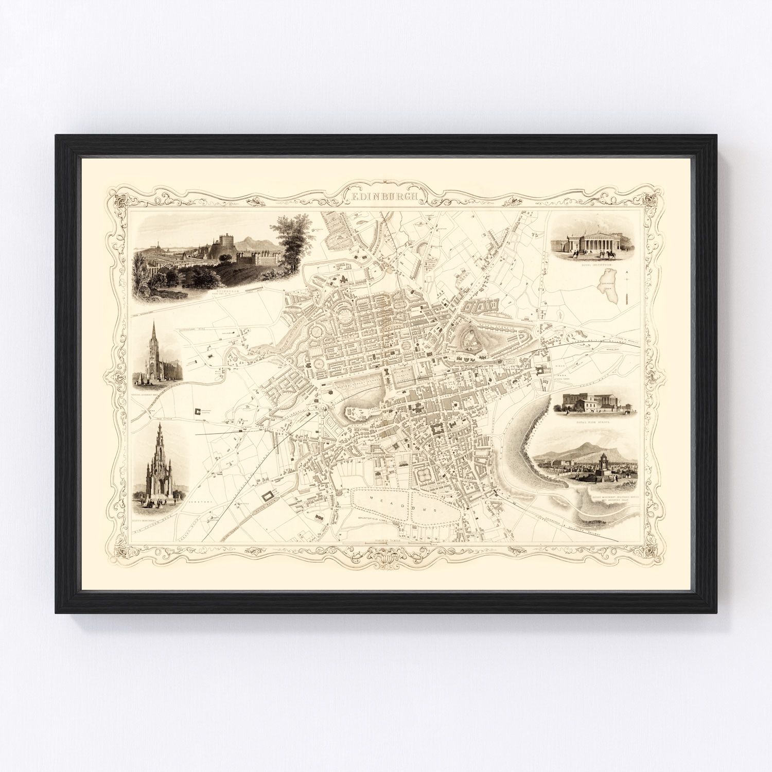 Vintage map of Edinburgh, Scotland, 1851