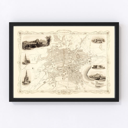 Vintage map of Edinburgh, Scotland, 1851