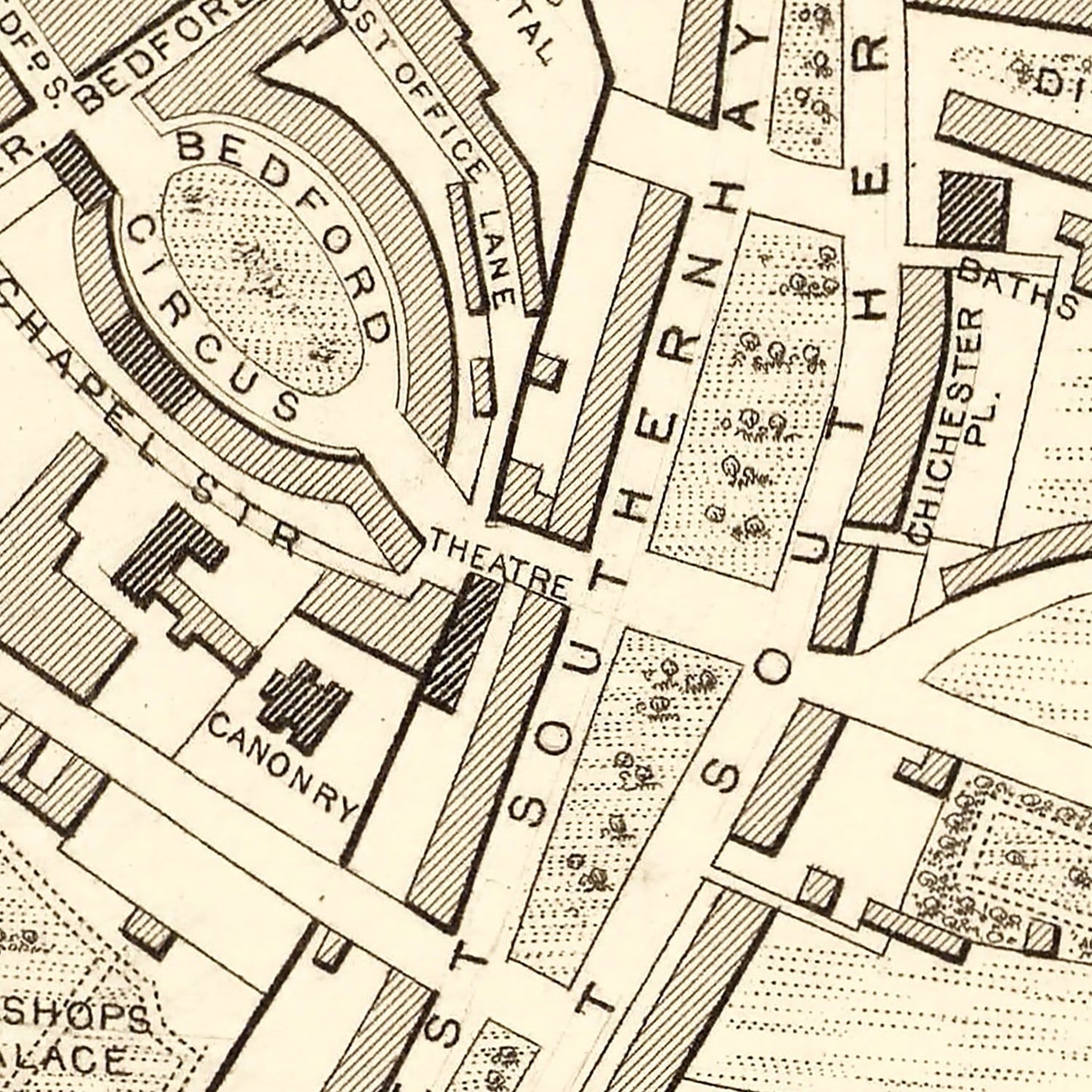 Vintage Map of Exeter, United Kingdom, 1851