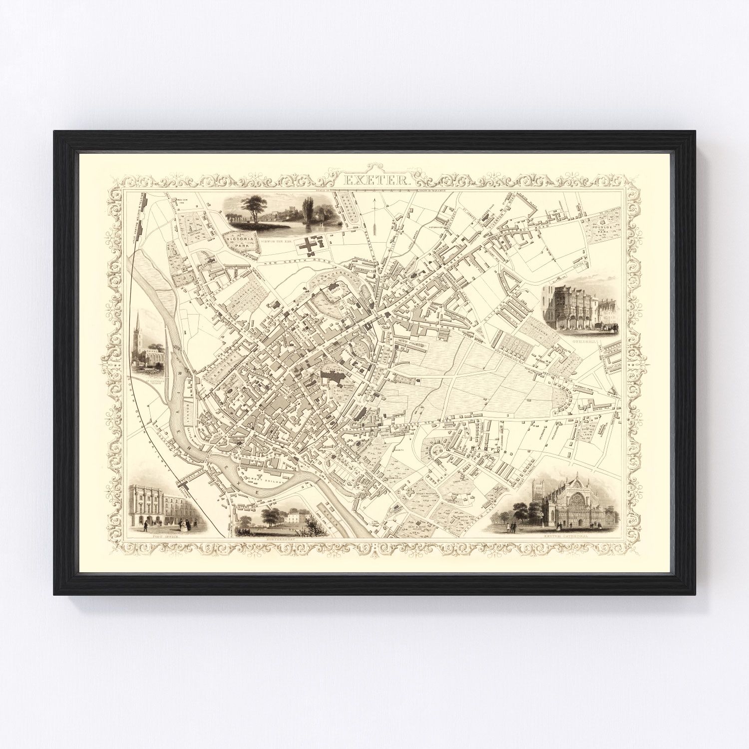 Vintage map of Exeter, United Kingdom, 1851