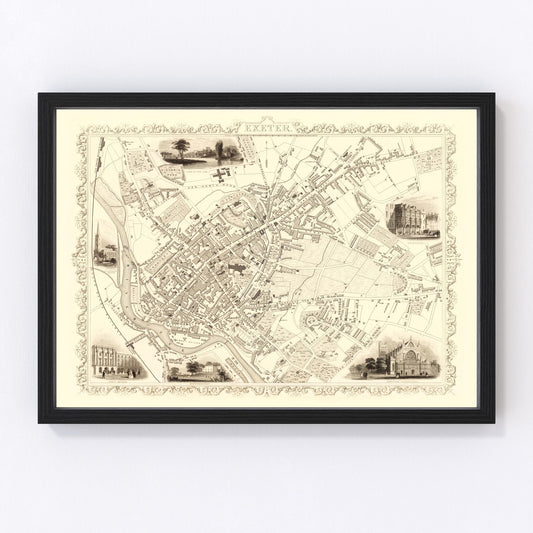 Vintage map of Exeter, United Kingdom, 1851