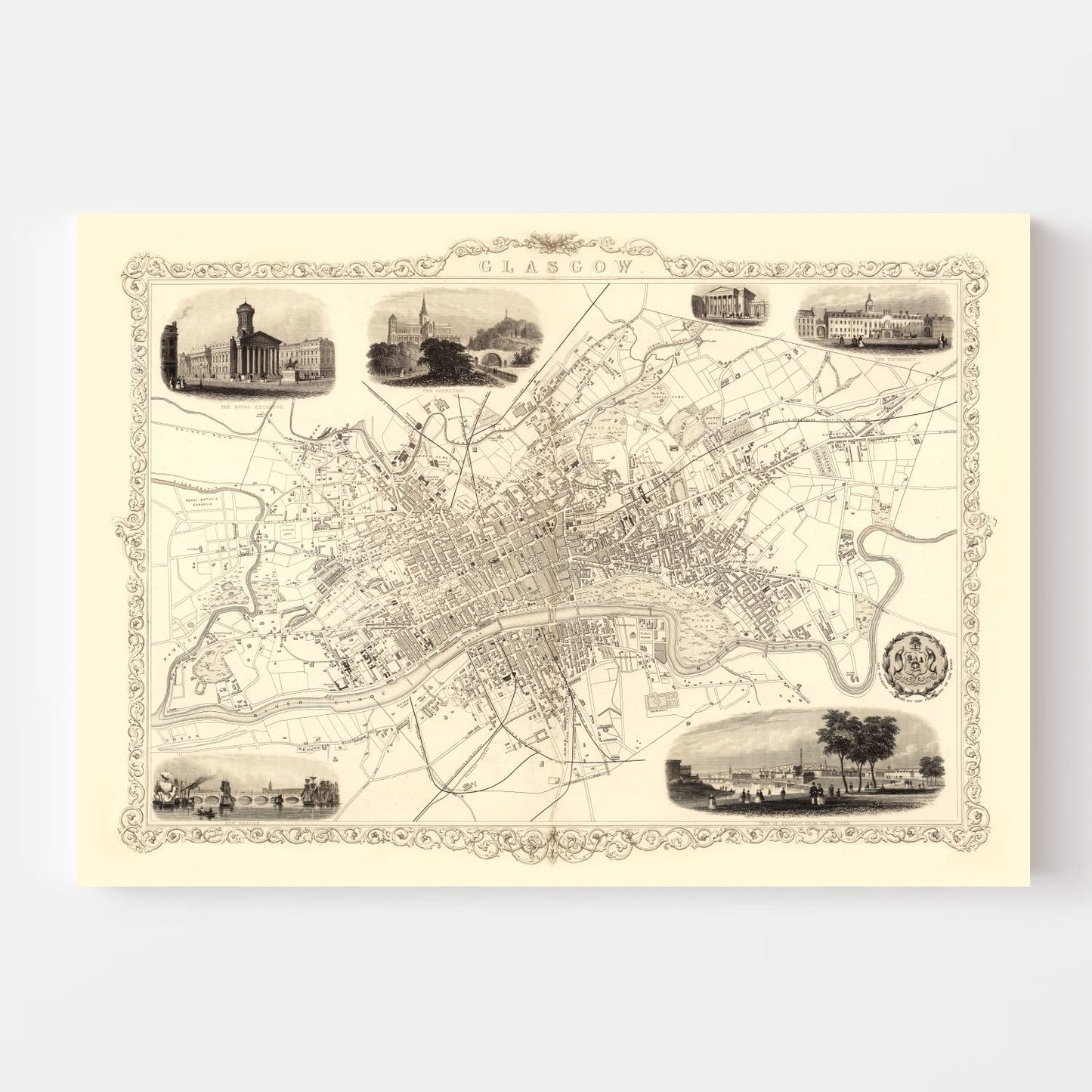 Vintage Map of Glasgow, Scotland, 1851