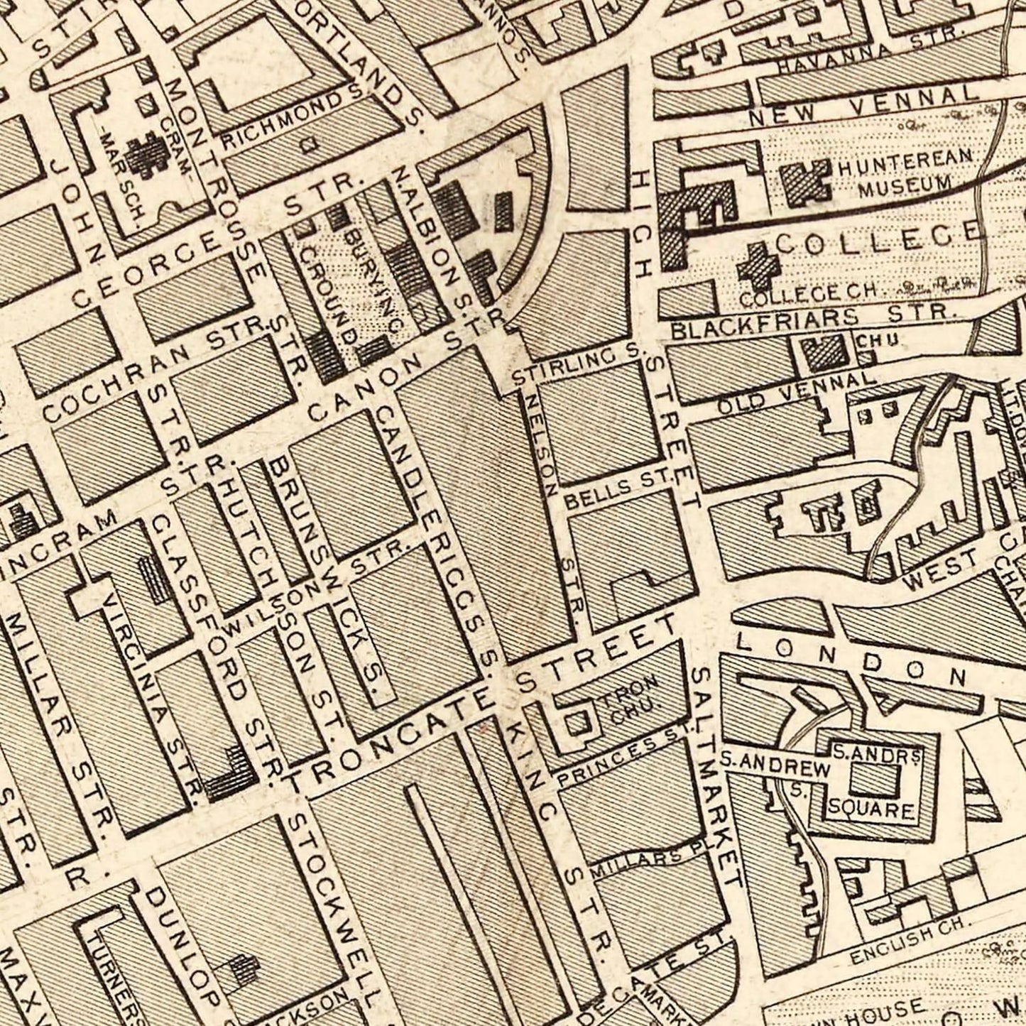Vintage Map of Glasgow, Scotland, 1851