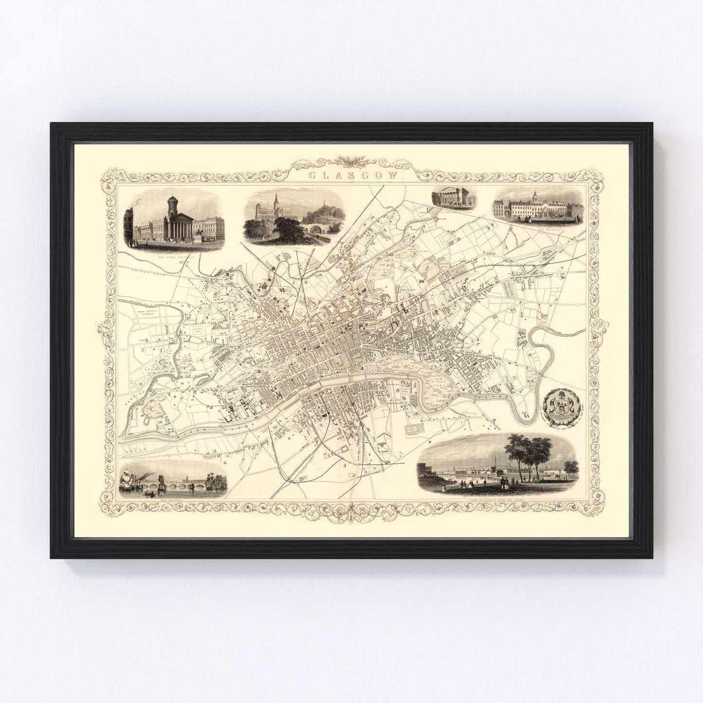 Vintage map of Glasgow, Scotland, 1851