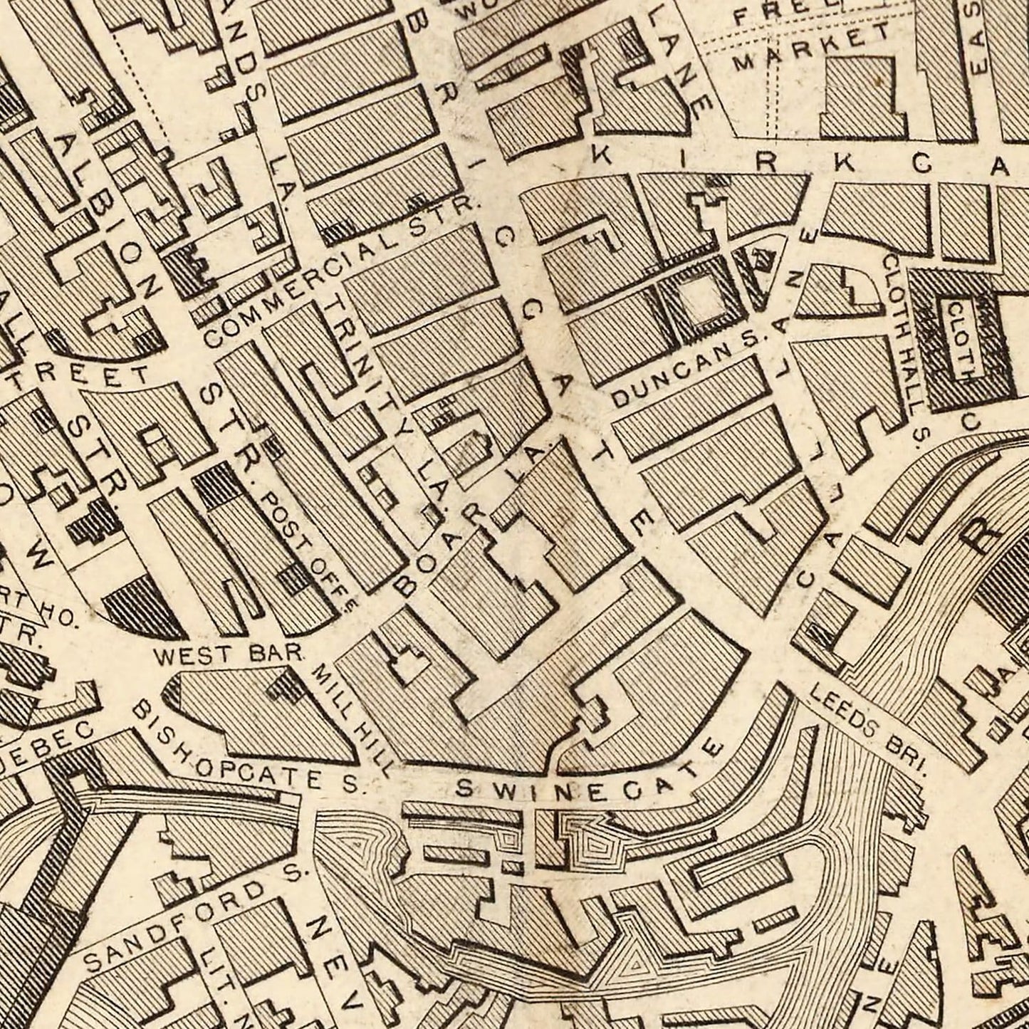 Vintage Map of Leeds, United Kingdom, 1851