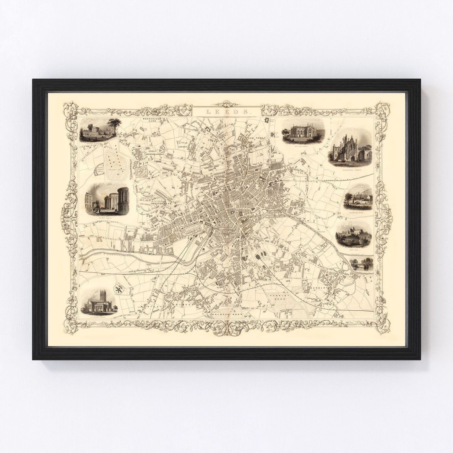 Vintage map of Leeds, United Kingdom, 1851