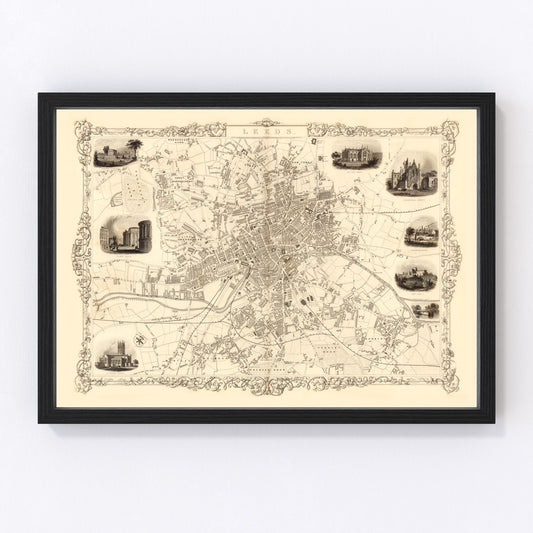 Vintage map of Leeds, United Kingdom, 1851